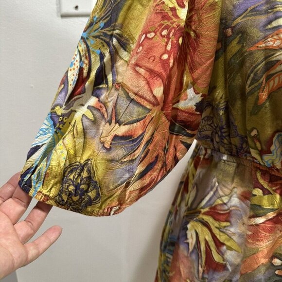 Jams World Women’s Afterglow Hawaiian Palm Tree Floral Peasant Top Sz M - Picture 3 of 16